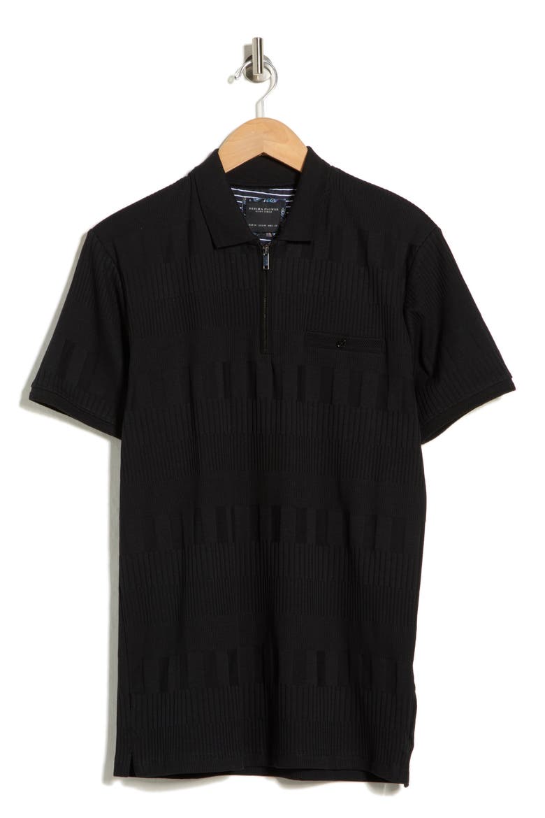 Ribbed Quarter Zip Polo, Alternate, color, BLACK