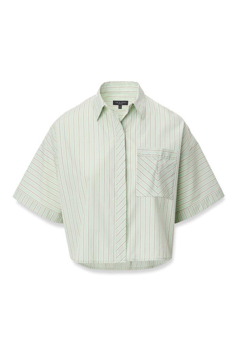 Marin Stripe Crop Button-Up Shirt, Alternate, color, GREEN STRIPE