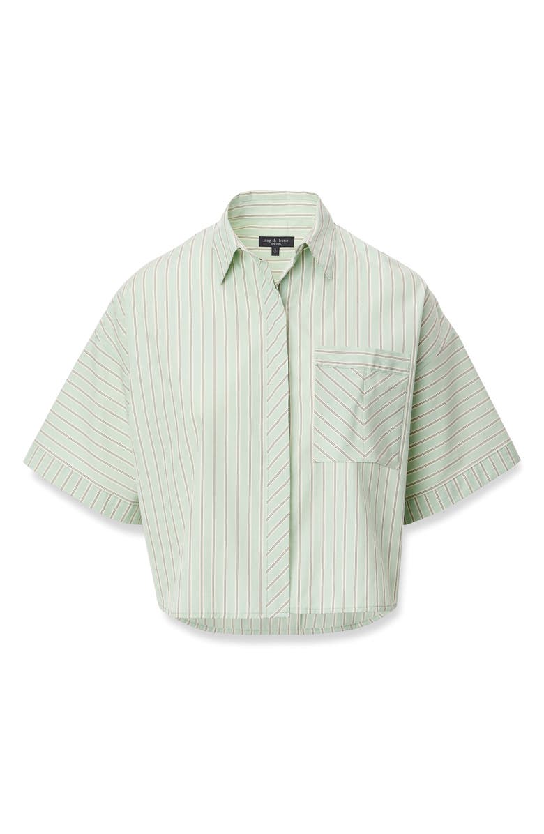 rag & bone Marin Stripe Crop Button-Up Shirt, Alternate, color, Green Stripe