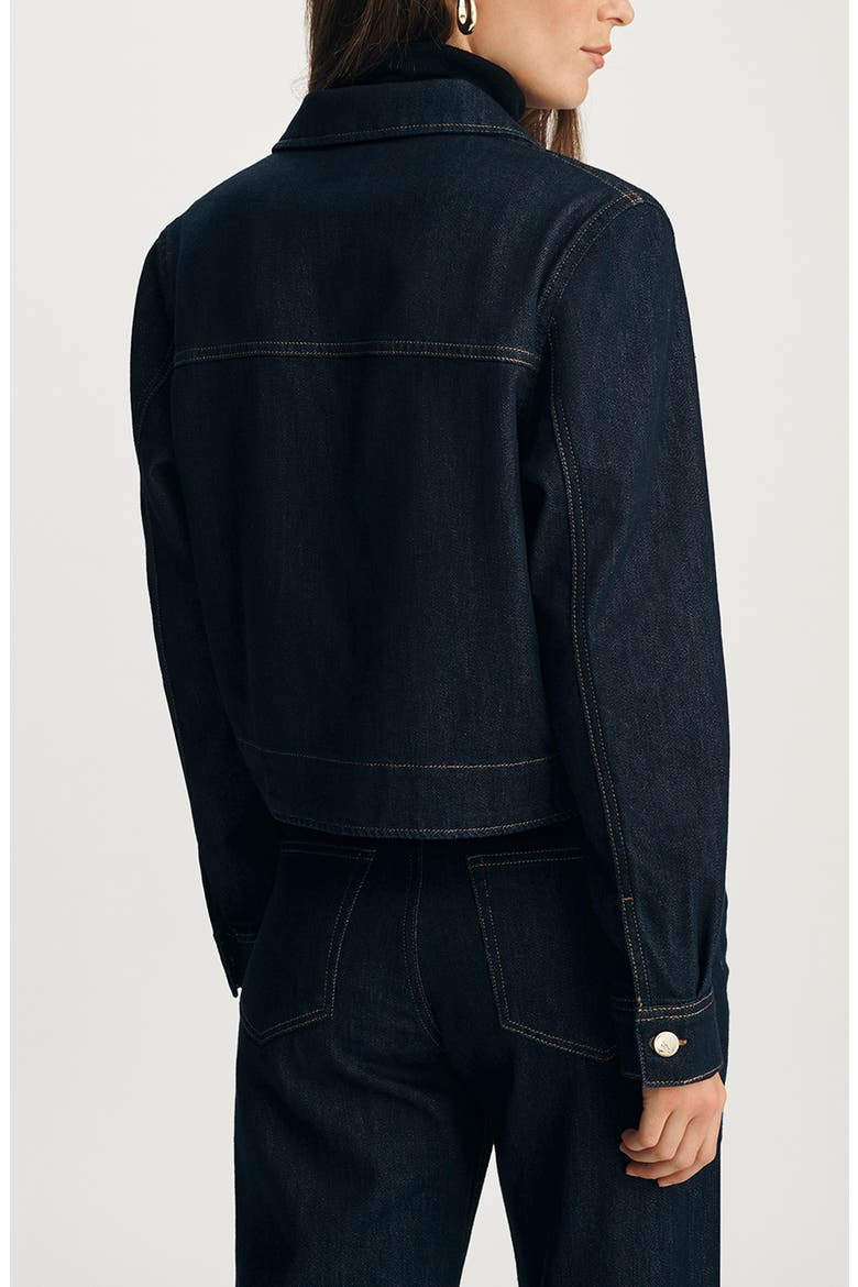 Tanya Crop Stretch Denim Jacket, Alternate, color, DARK BLUE SHINY GOLD PREMIUM