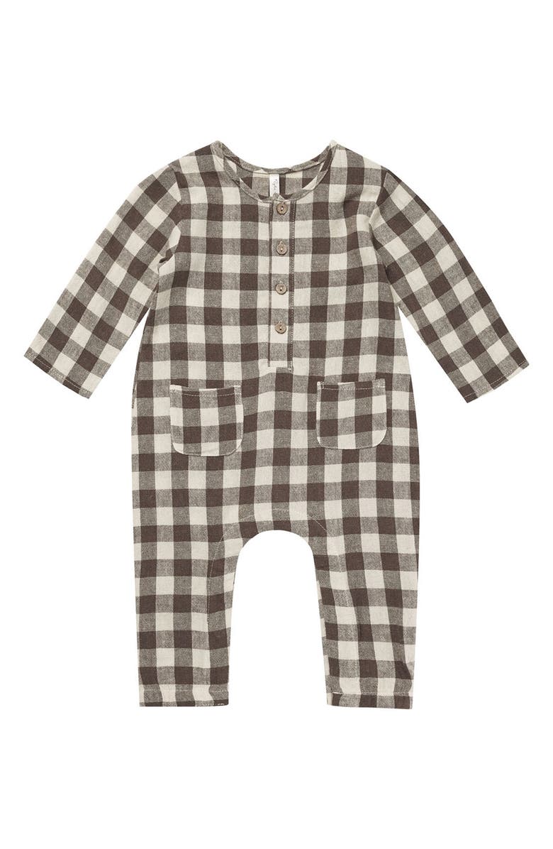Rylee + Cru Check Linen Blend Romper, Main, color, 