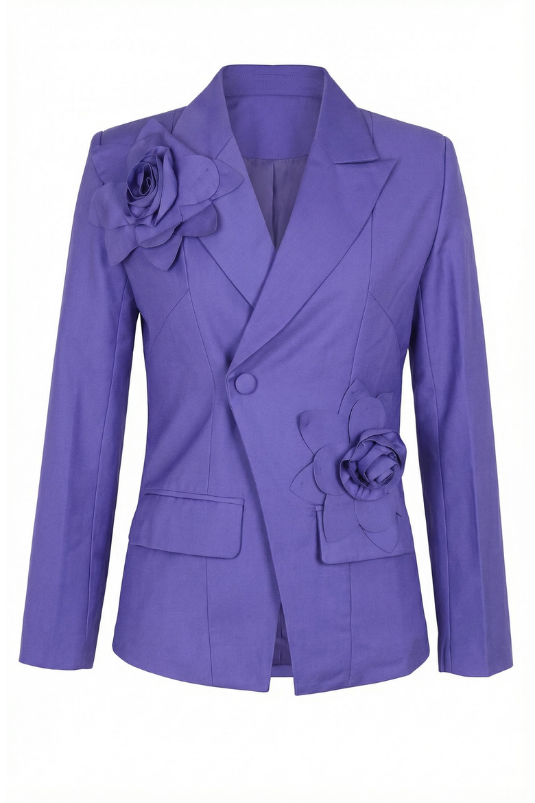 3D Floral Appliqué Tailored Blazer, Alternate, color, Purple