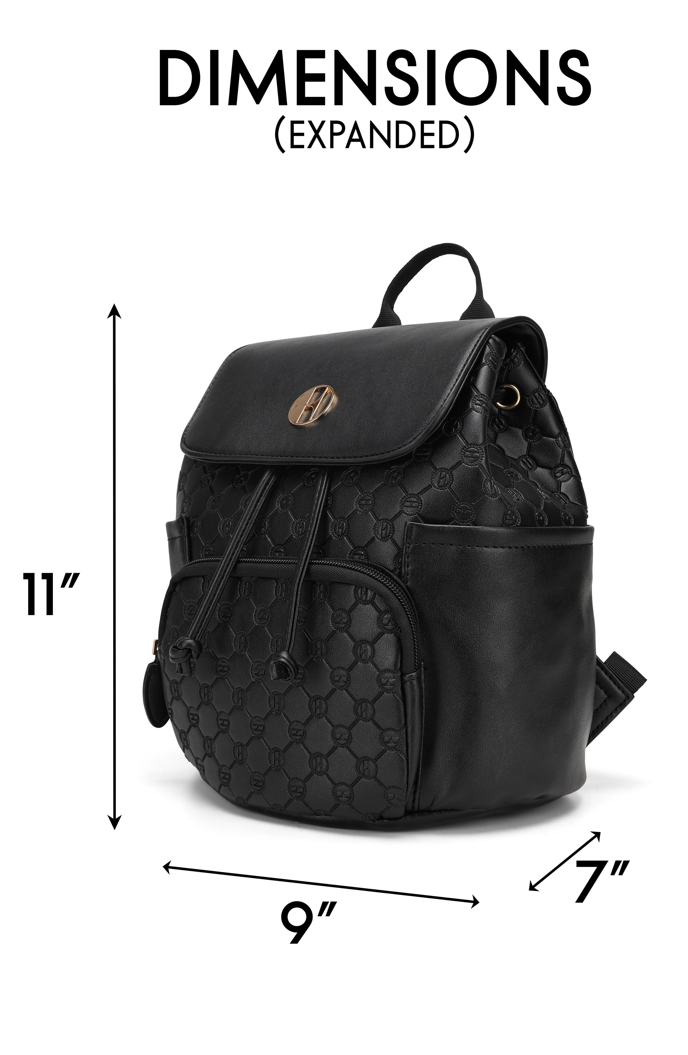 ELLE Compass 10L Vegan Leather Monogram Mini Backpack, Alternate, color, Black
