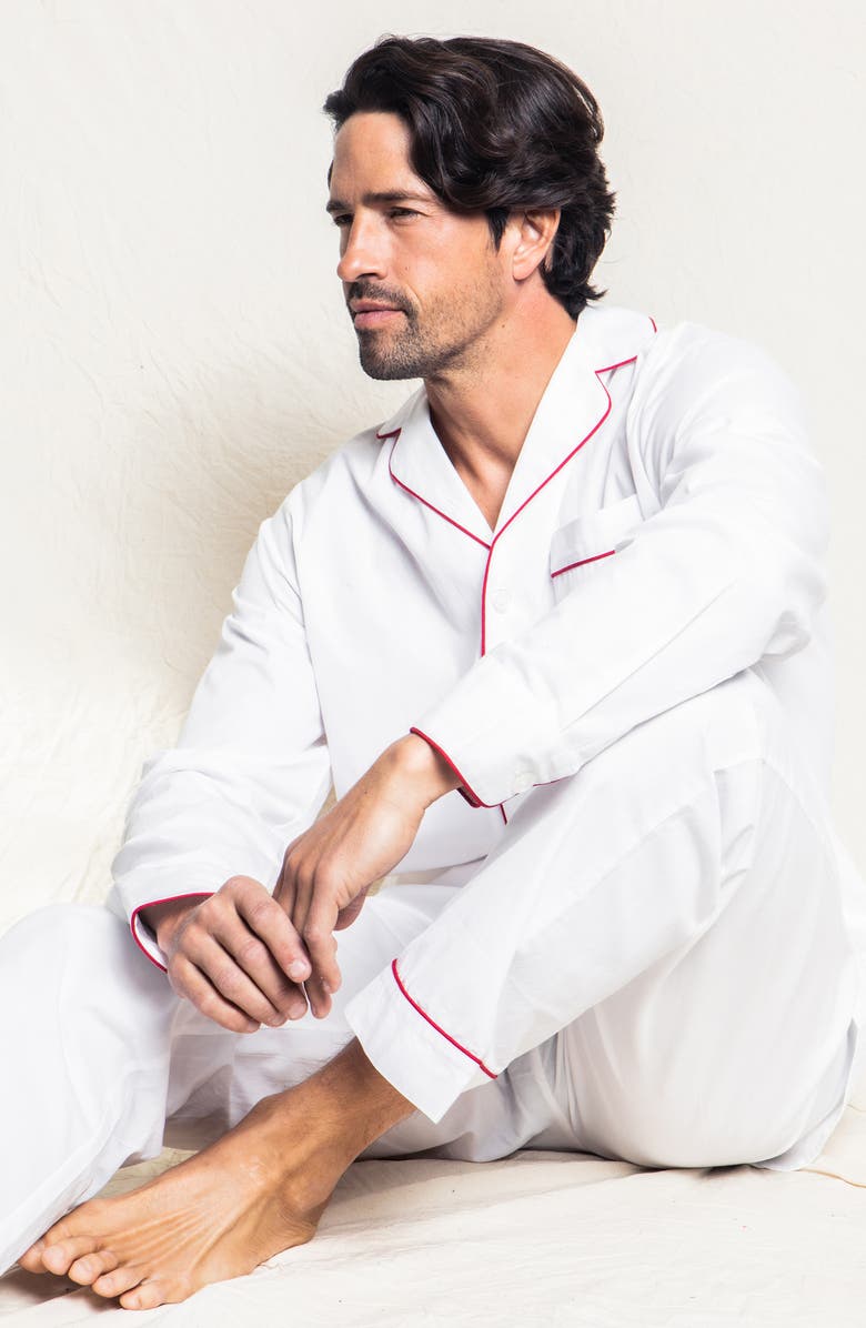 Petite Plume Contrast Piping Cotton Pajamas, Alternate, color, White