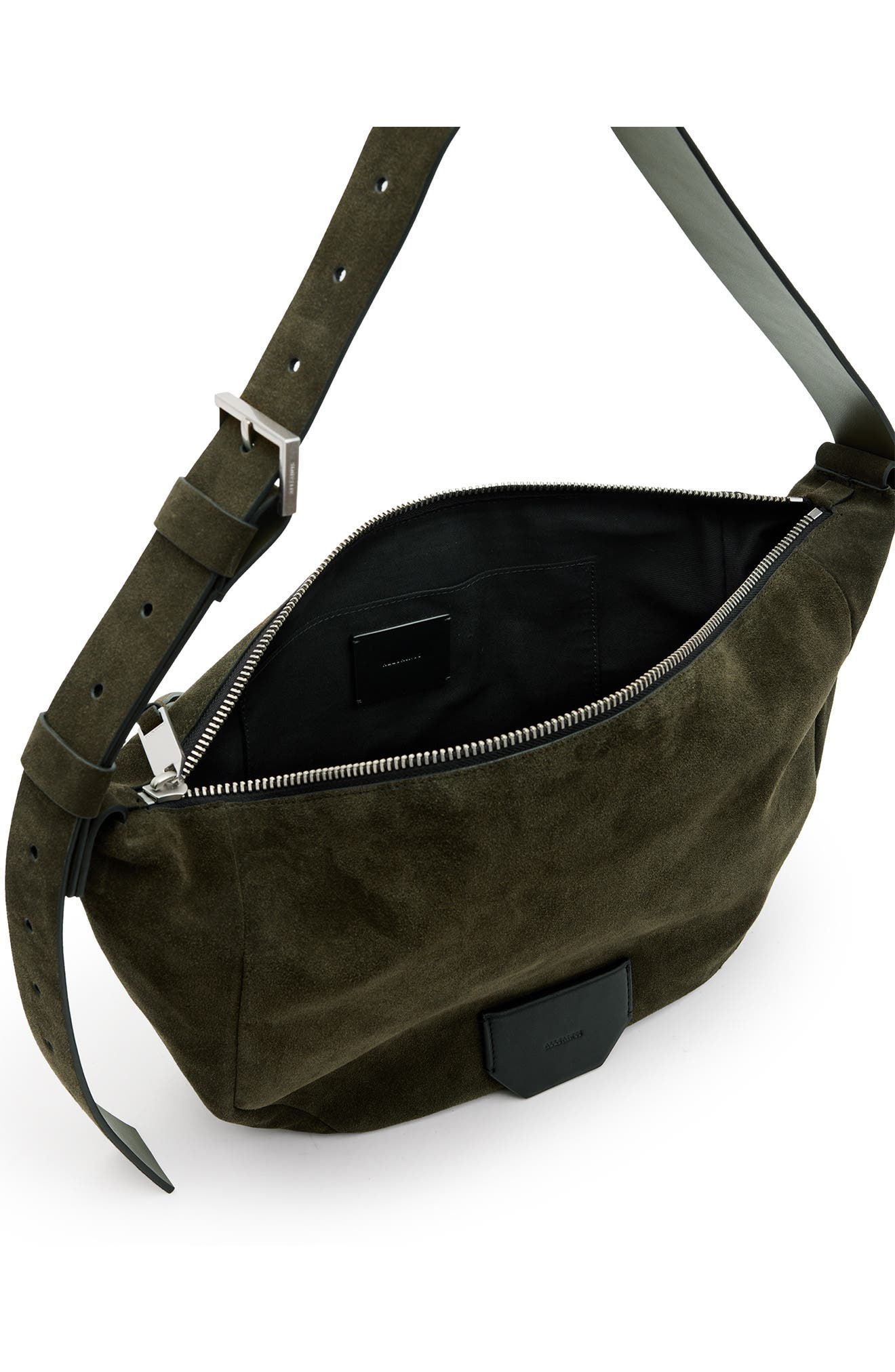 AllSaints Madea Suede Shoulder Bag, Alternate, color, 