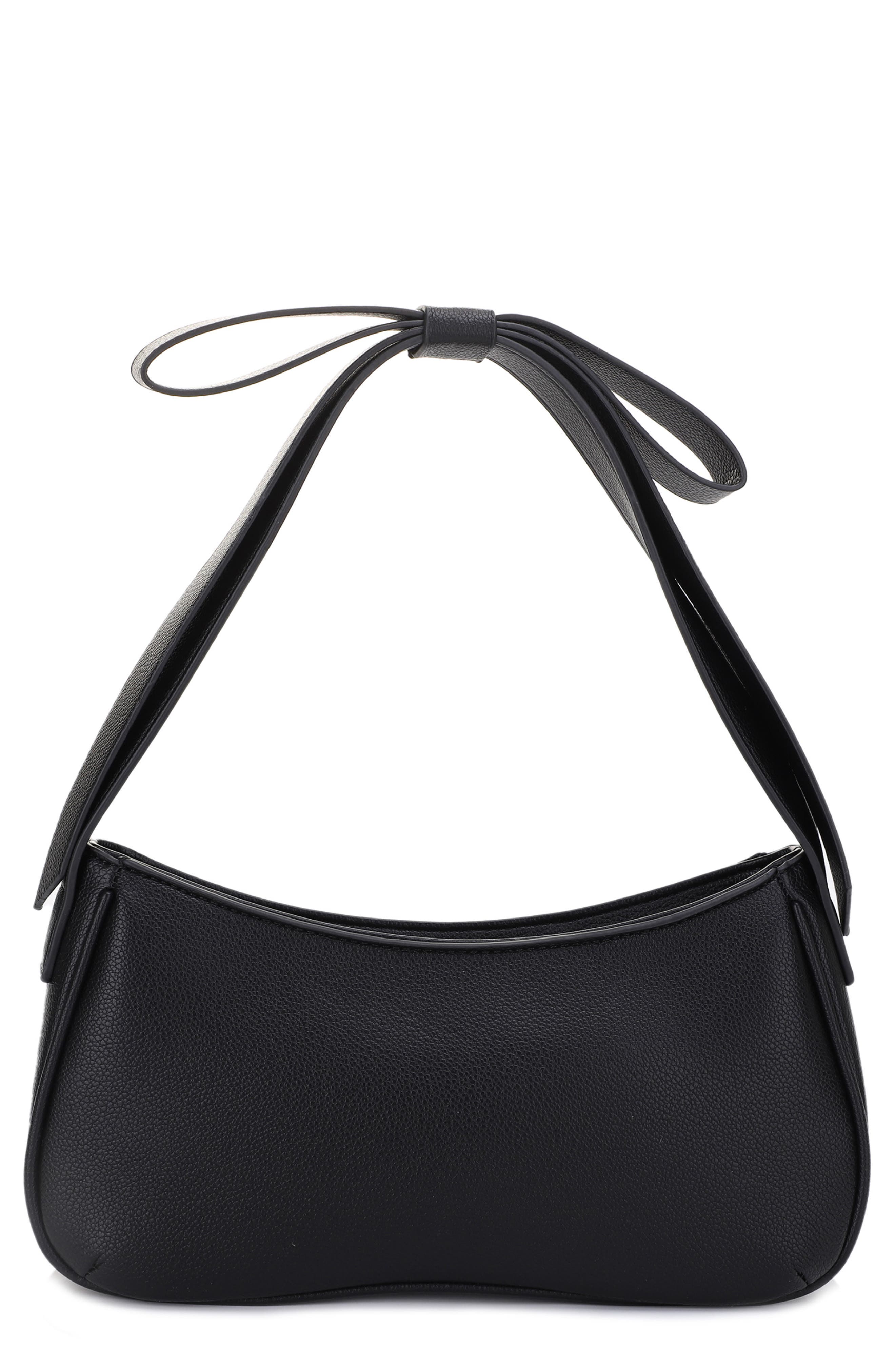 Mali + Lili Marissa Bow Recycled Vegan Leather Shoulder Bag in Black 