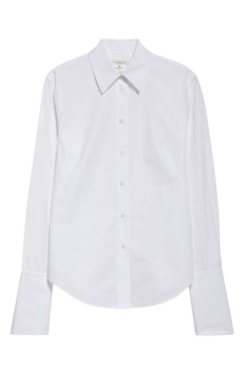Lafayette 148 New York Fitted Organic Cotton Poplin Button-Up Shirt, Alternate, color, White