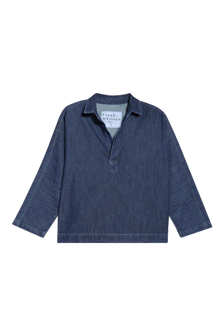 Denim Popover Top, Alternate, color, VINTAGE DARK WASH