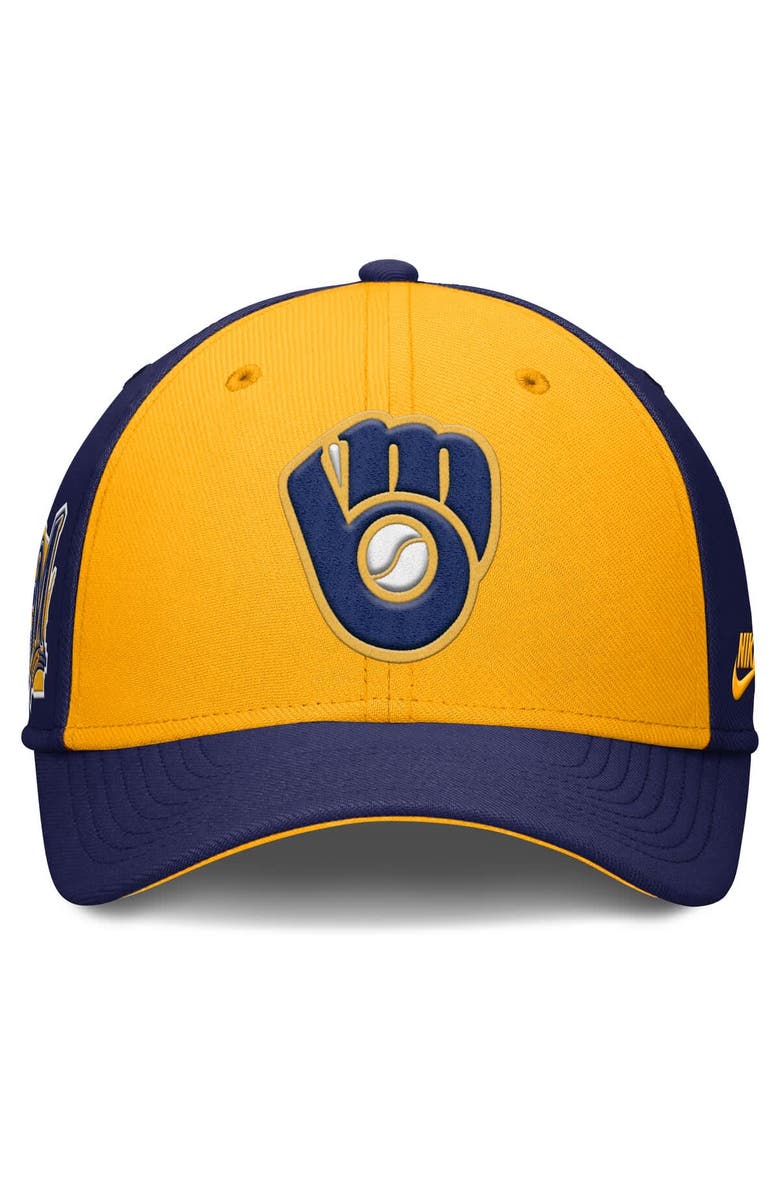 Nike Men's Nike Navy/Gold Milwaukee Brewers Rise Swoosh Performance Flex Hat, Alternate, color, 