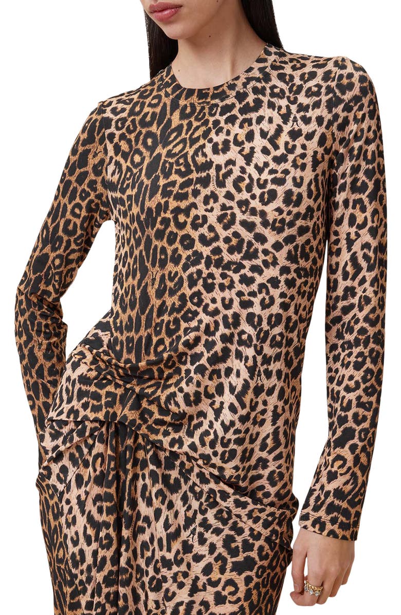 AllSaints Rivi Leopard Print Long Sleeve Midi Dress, Alternate, color,
