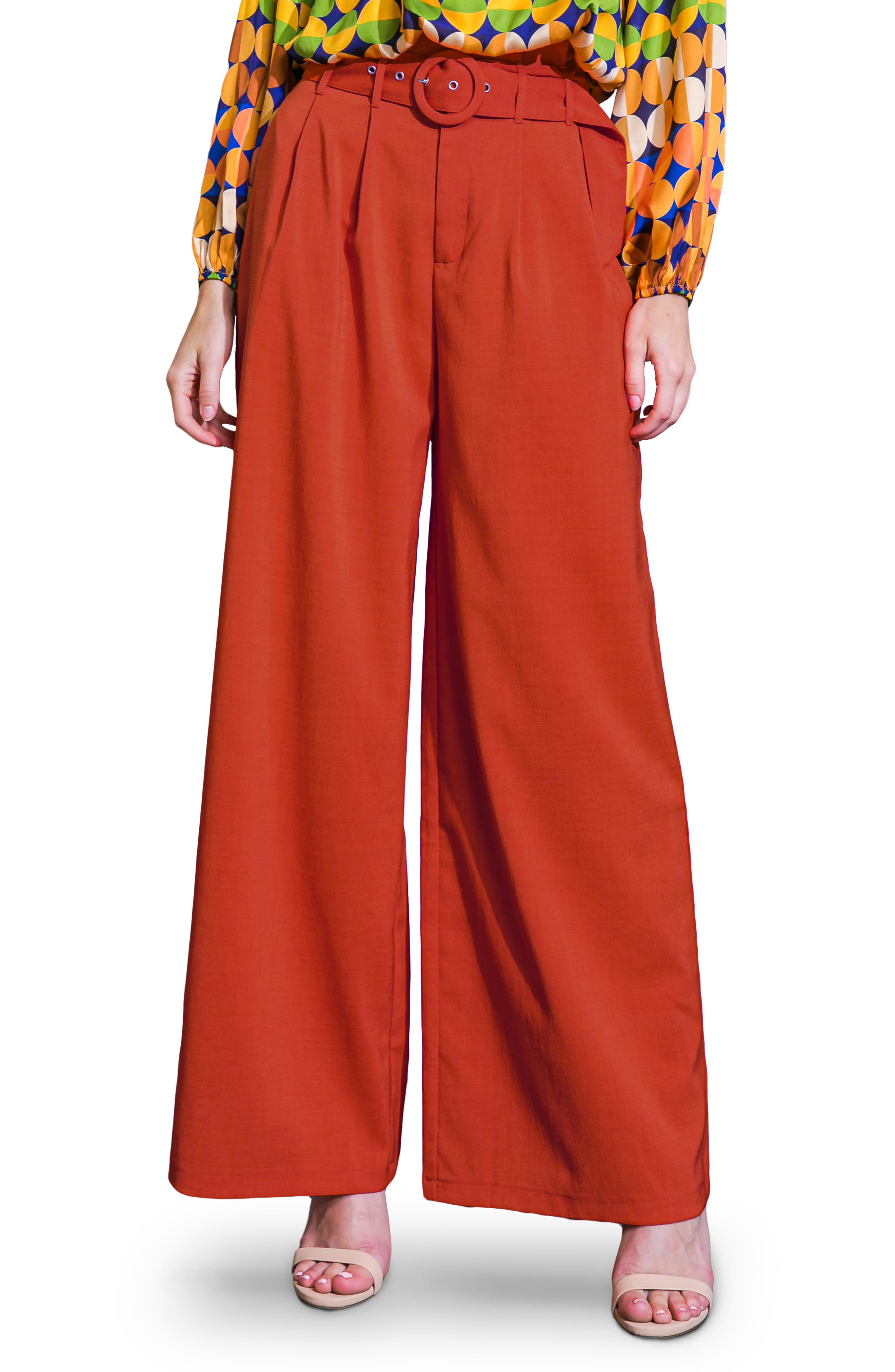 FLYING TOMATO Belted Wide Leg Pants