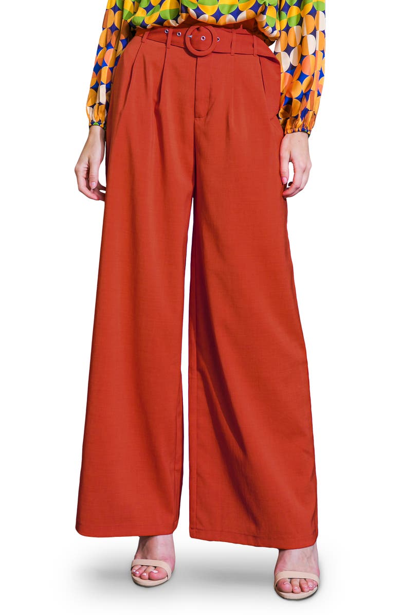 FLYING TOMATO Belted Wide Leg Pants, Main, color, Burnt Orange