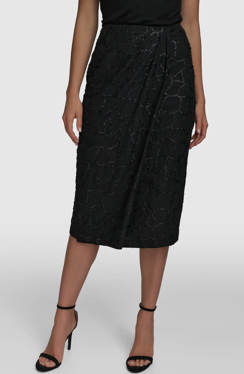 Donna Karan New York Sequin Faux Wrap Pencil Skirt, Main, color, Black