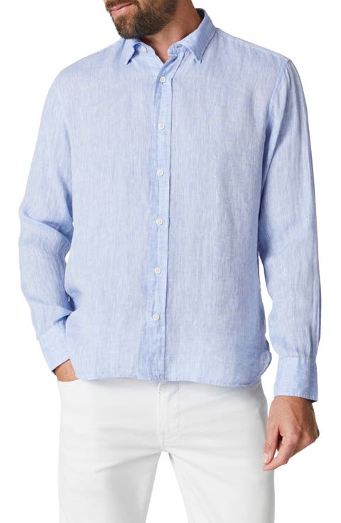 Solid Linen Chambray Button-Up Shirt