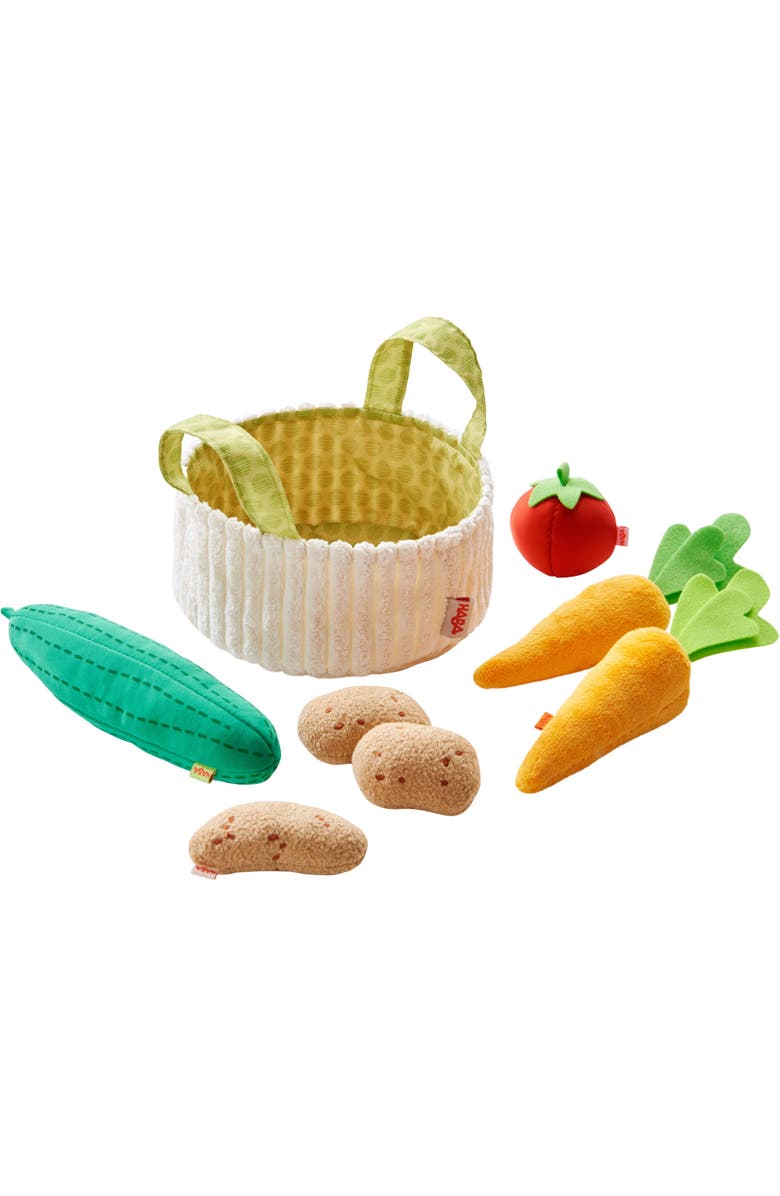 HABA Play Food Set - Soft Veggie Basket with Cucumber, Tomato, Carrots & Potatoes - Pretend Play Kitchen Toy for Kids & Toddlers, Alternate, color, Multi
