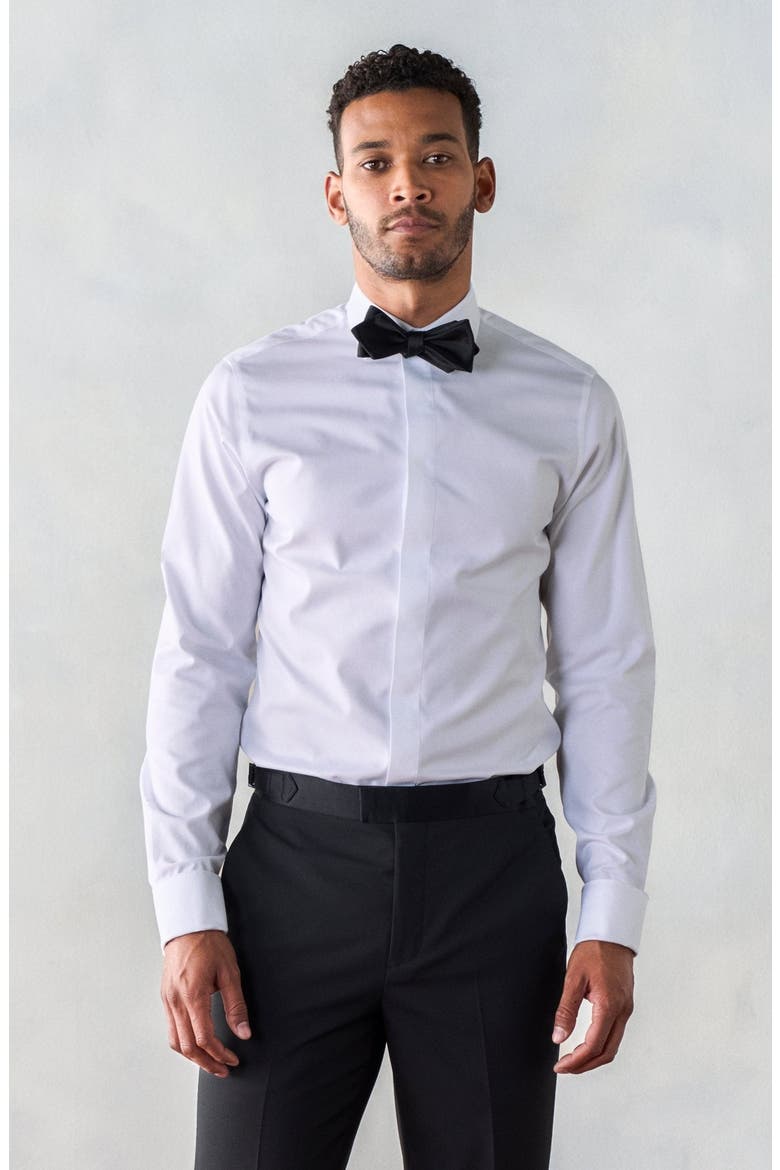 Slim Cotton Fly-Front Dress Shirt, Main, color, White