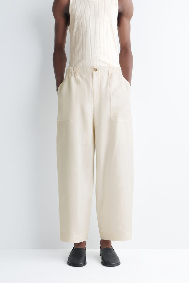 Linen Relaxed-fit Barrel-leg Pants, Alternate, color, OFF-WHITE