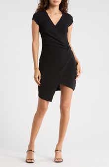 Madden Girl Cap Sleeve D-Ring Asymmetric Faux Wrap Dress