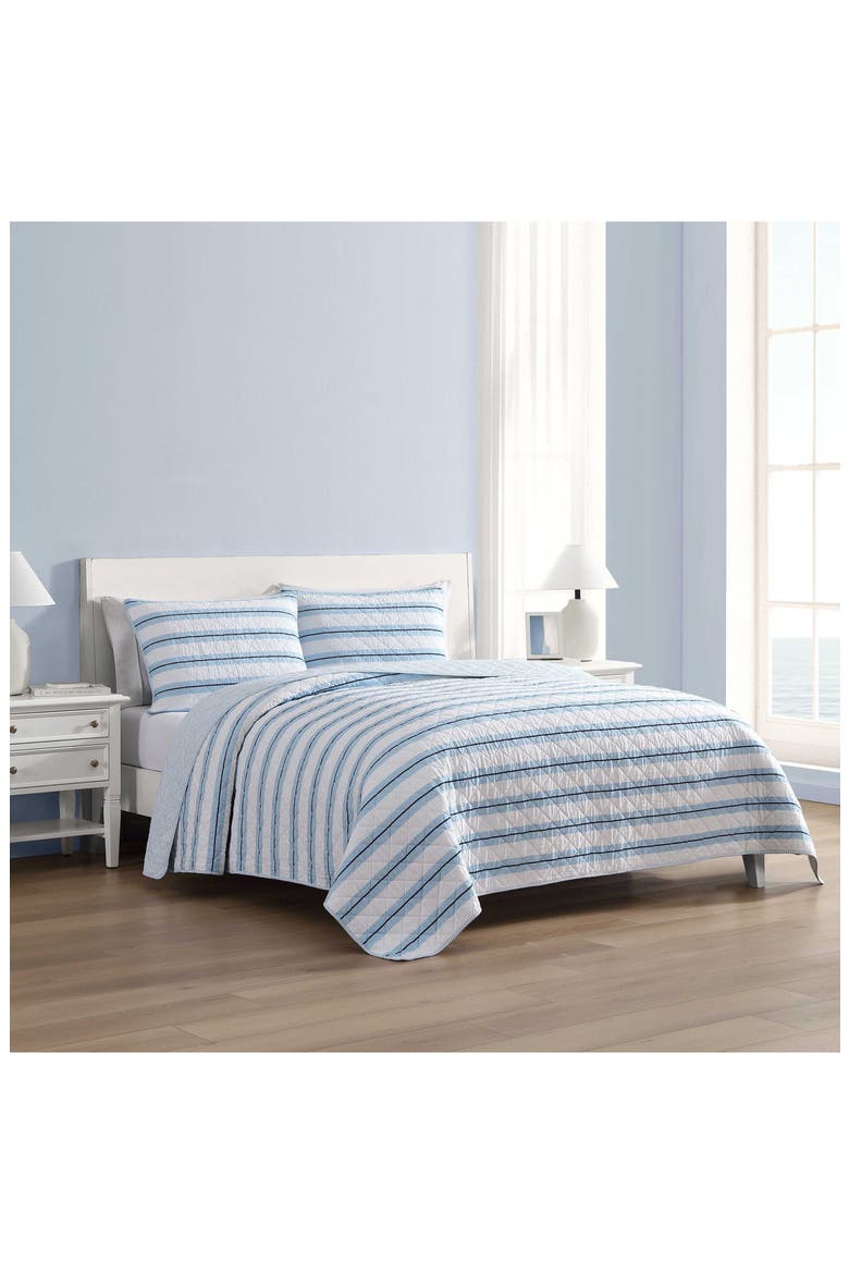 Tim Stripe Reversible Cotton Quilt Set, Alternate, color, WHITE/ BLUE STRIPE