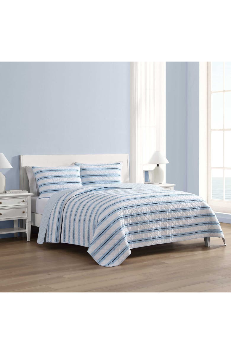 Nautica Tim Stripe Reversible Cotton Quilt Set, Alternate, color, White/ Blue Stripe