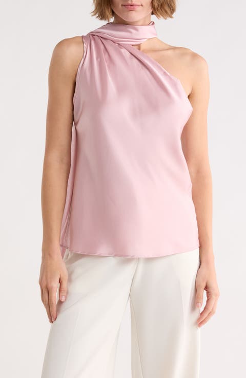 Scarf Detail One-Shoulder Satin Top