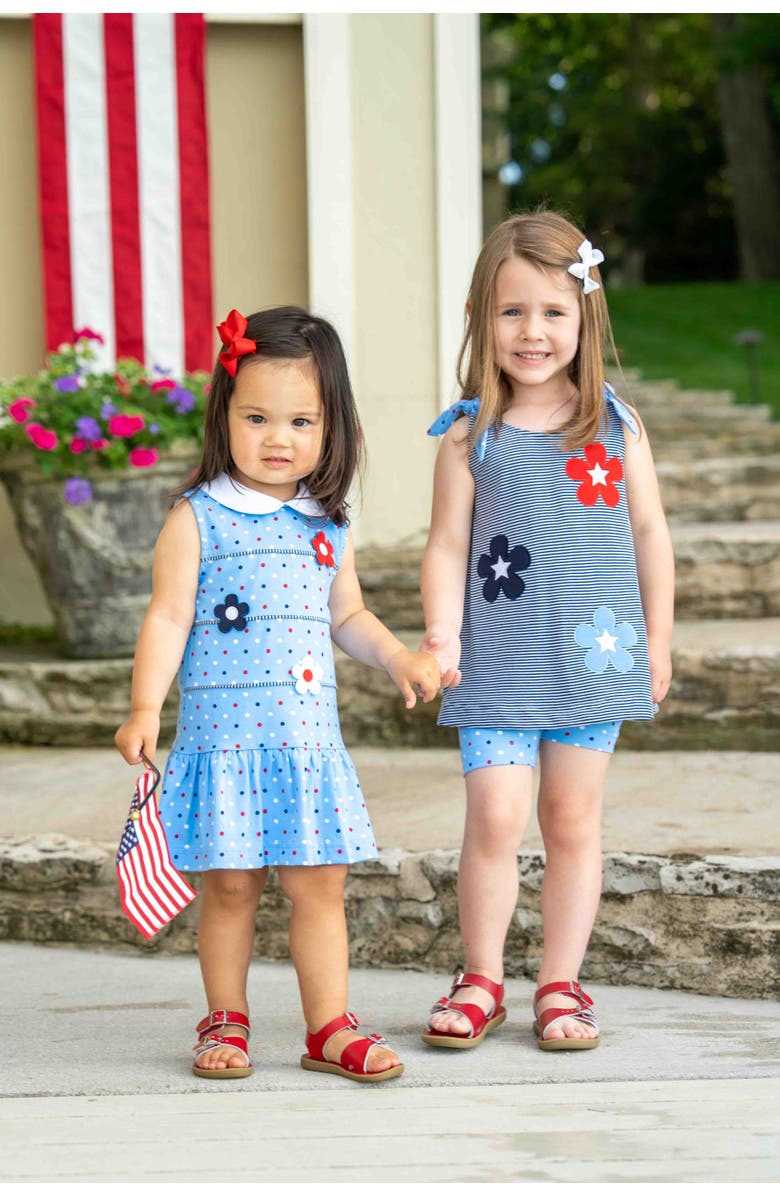 Florence Eiseman Stripe Knit Short Set With Flowers & Stars, Alternate, color, Blue/Multi