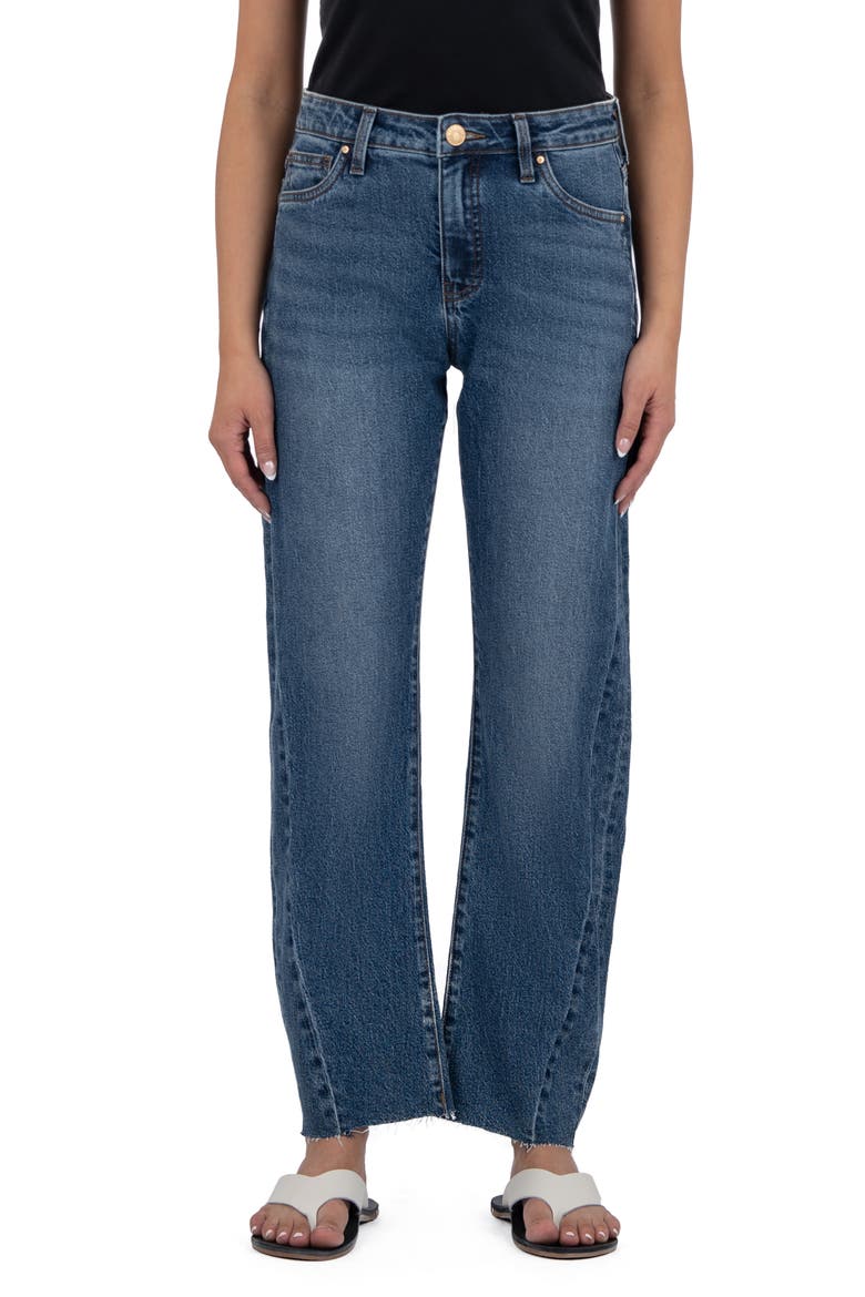 Ashley Raw Hem High Waist Ankle Slouchy Barrel Jeans, Main, color, MODERATE W/DK
