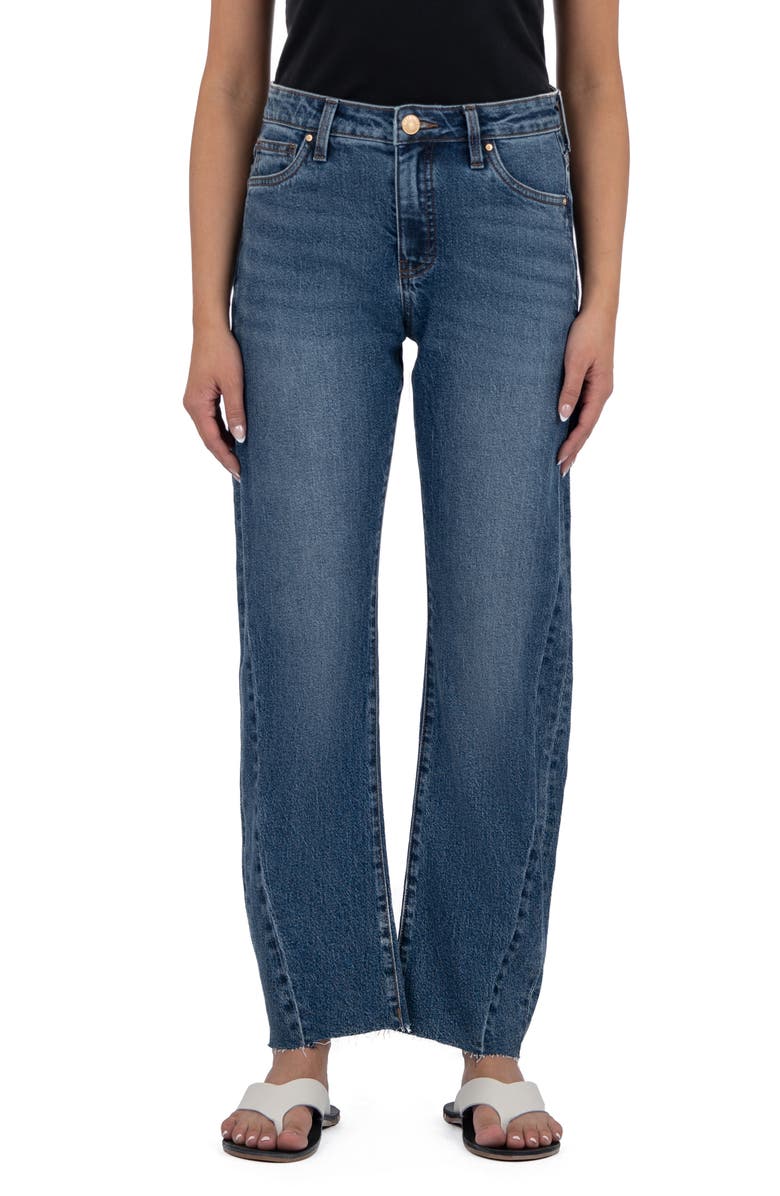 KUT from the Kloth Ashley Raw Hem High Waist Ankle Slouchy Barrel Jeans, Main, color, Moderate W/Dk