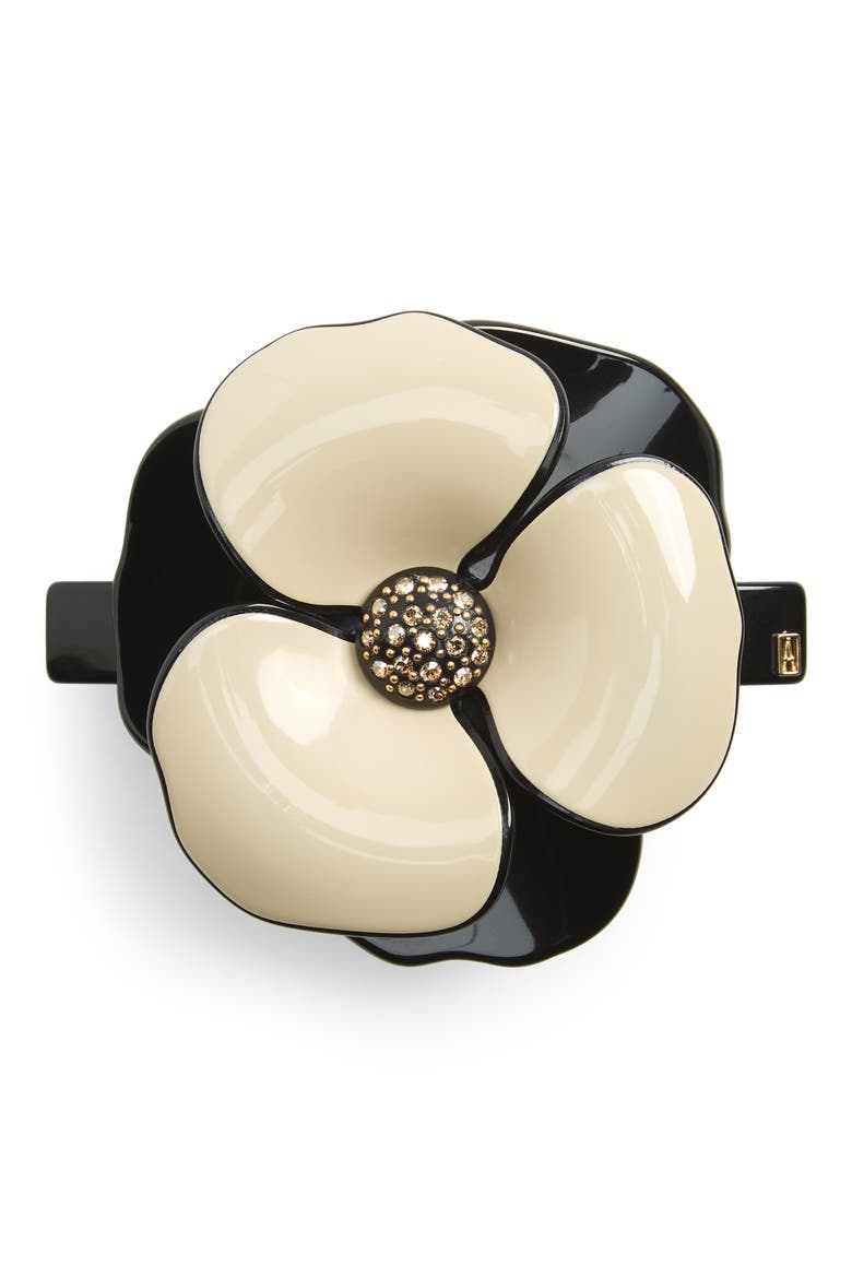 Camelia acetate barette, Main, color, BEIGE/ BLACK