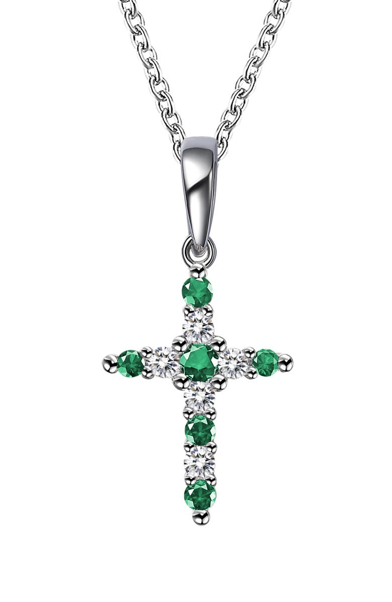 Lafonn Birthstone Cross Pendant Necklace, Main, color, Emerald/White
