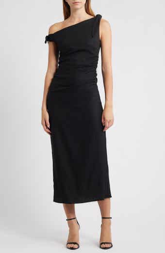 WAYF Clio Tie Shoulder Linen Blend Midi Dress