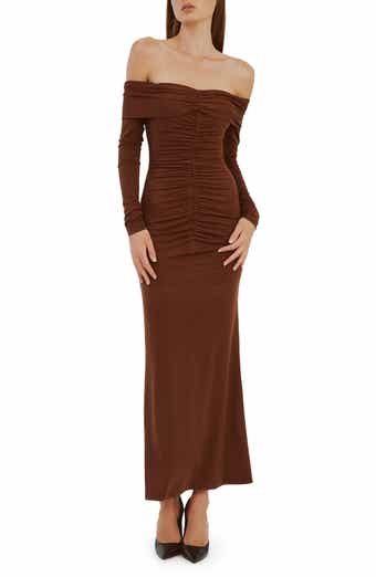Bardot Artura Diamante Off the Shoulder Long Sleeve Maxi Dress