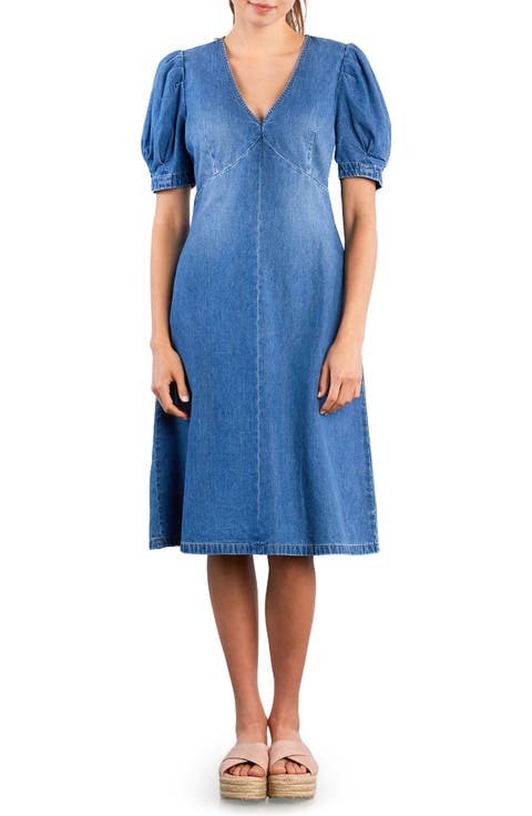 Blossom Puff Sleeve Denim Dress