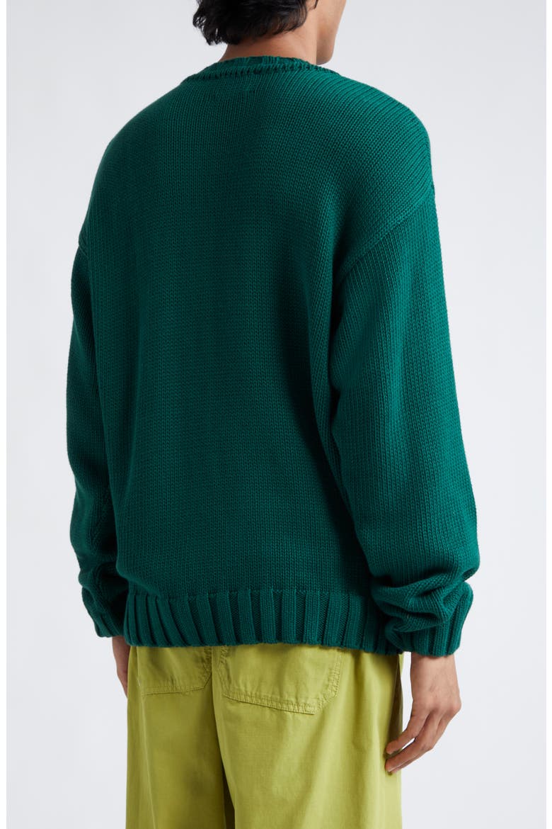 Dustup Embroidered Cotton Crewneck Sweater, Alternate, color, DARK GREEN