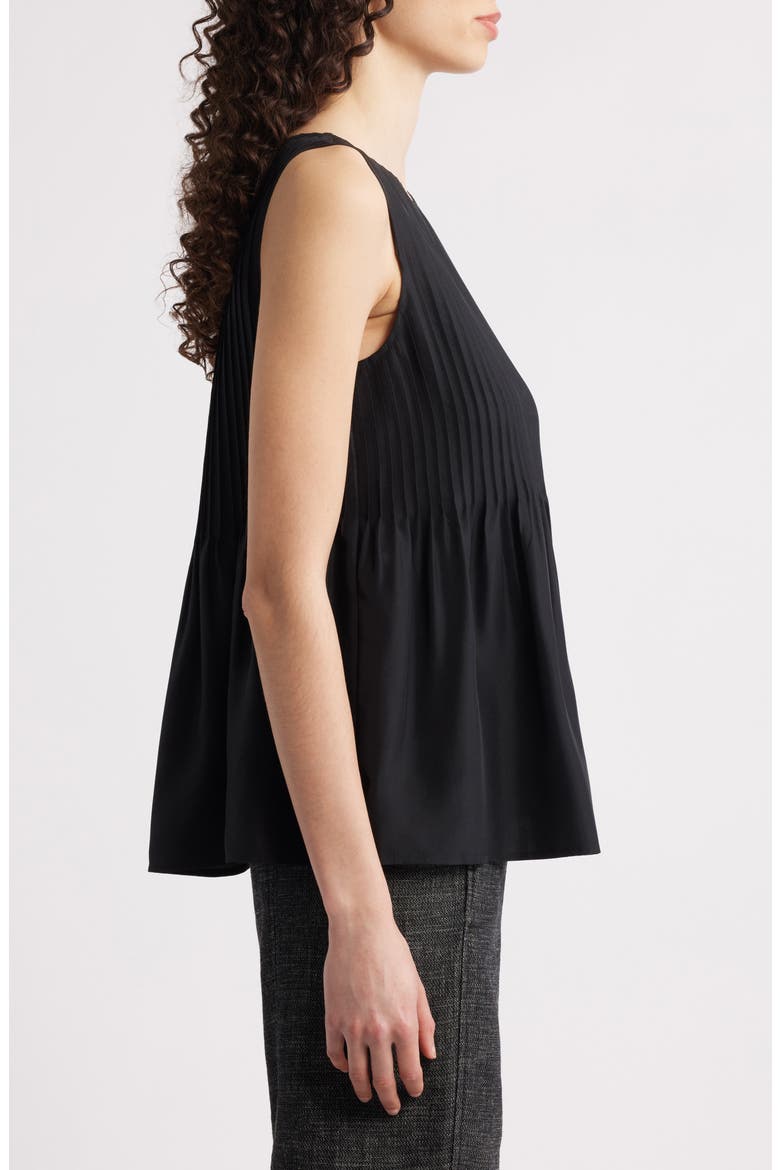 Pleated Silk Sleeveless Top, Alternate, color, BLACK