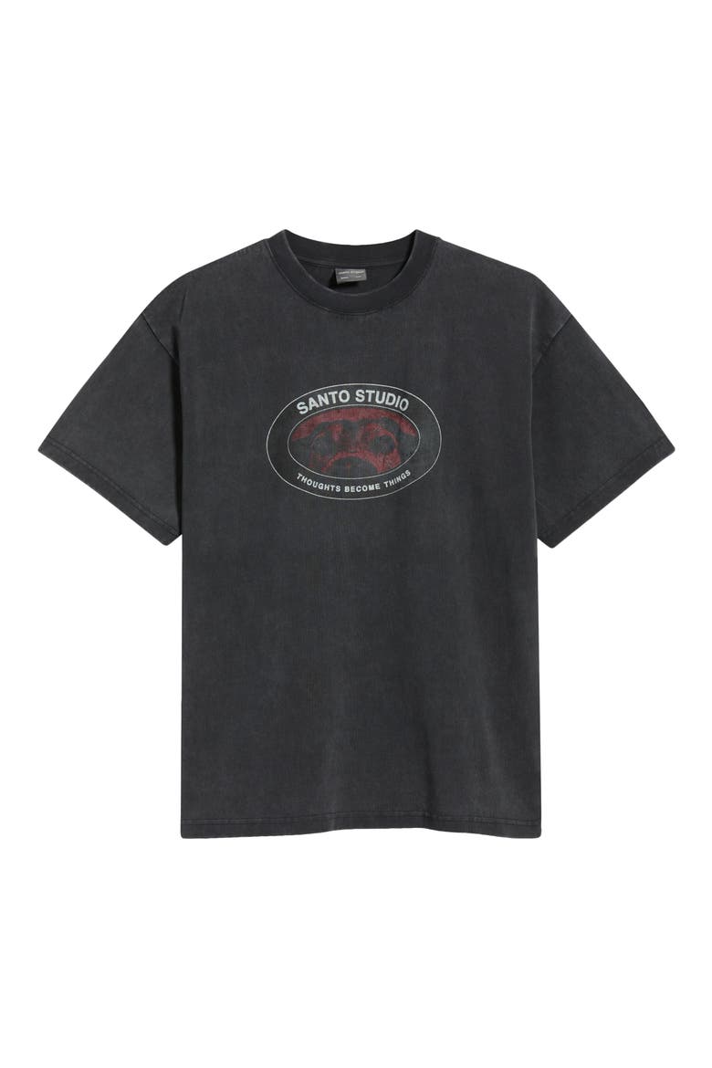 Circle Dog Eyes Badge Cotton Graphic T-Shirt, Alternate, color, BLACK FADE