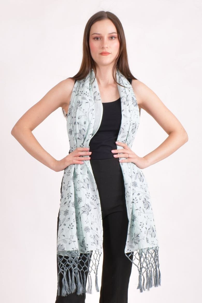Embroidered Mul Cotton Scarf Wrap, Main, color, Sage Green