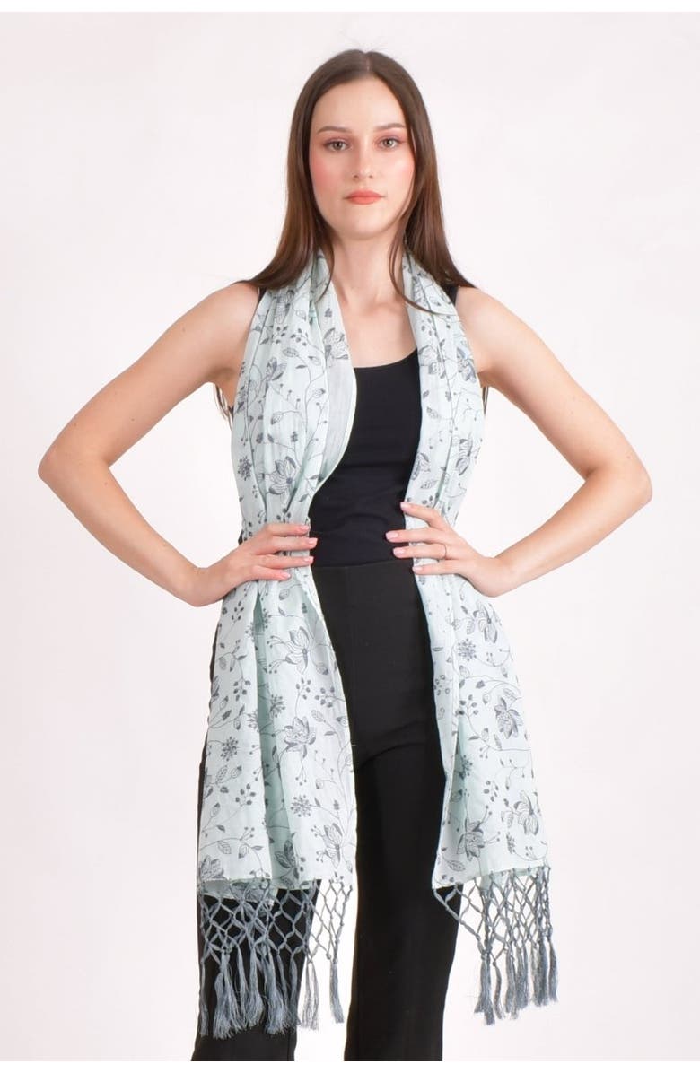 RAAS Embroidered Mul Cotton Scarf Wrap, Main, color, Sage Green