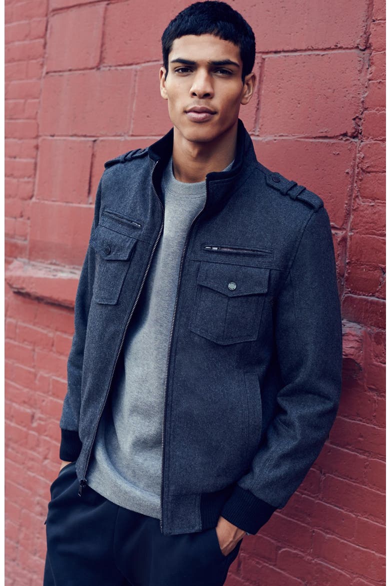 Wool Blend Bomber Jacket, Alternate, color, CHARCOAL