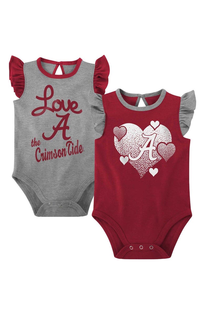 Outerstuff Girls Newborn & Infant Crimson/Gray Alabama Crimson Tide Spread the Love 2-Pack Bodysuit Set, Main, color,