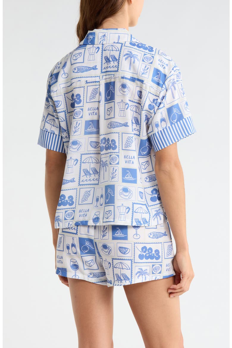 Notch Collar Top & Boxers Woven Short Pajamas, Alternate, color, DENIM