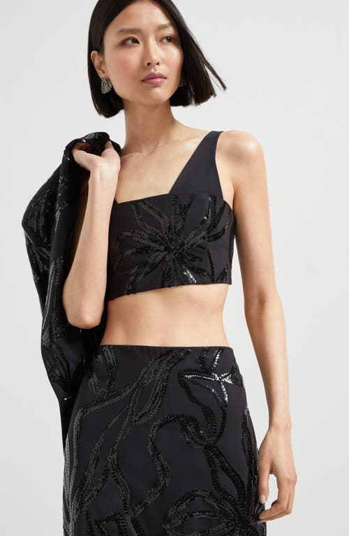 Brunello Cucinelli Top With Dazzling Floral Embroidery In Black