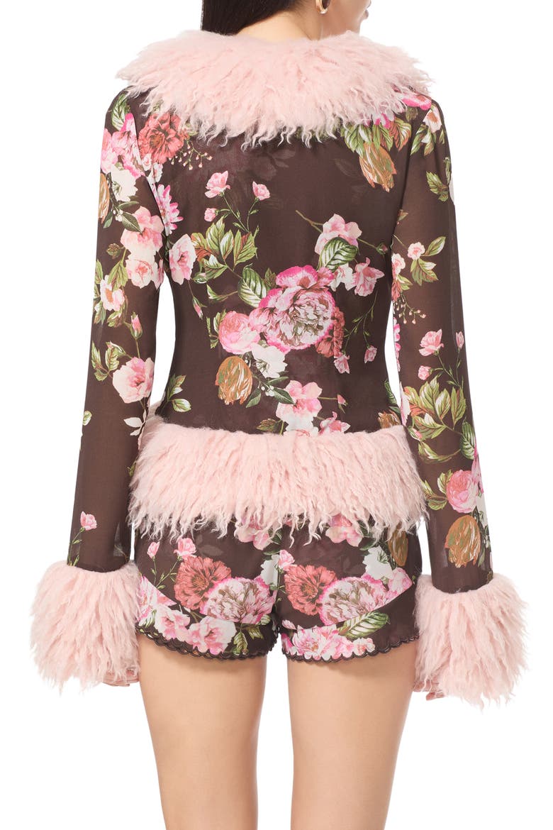 Simone Faux Fur Trim Cardigan, Alternate, color, CHOCOLATE ROSE