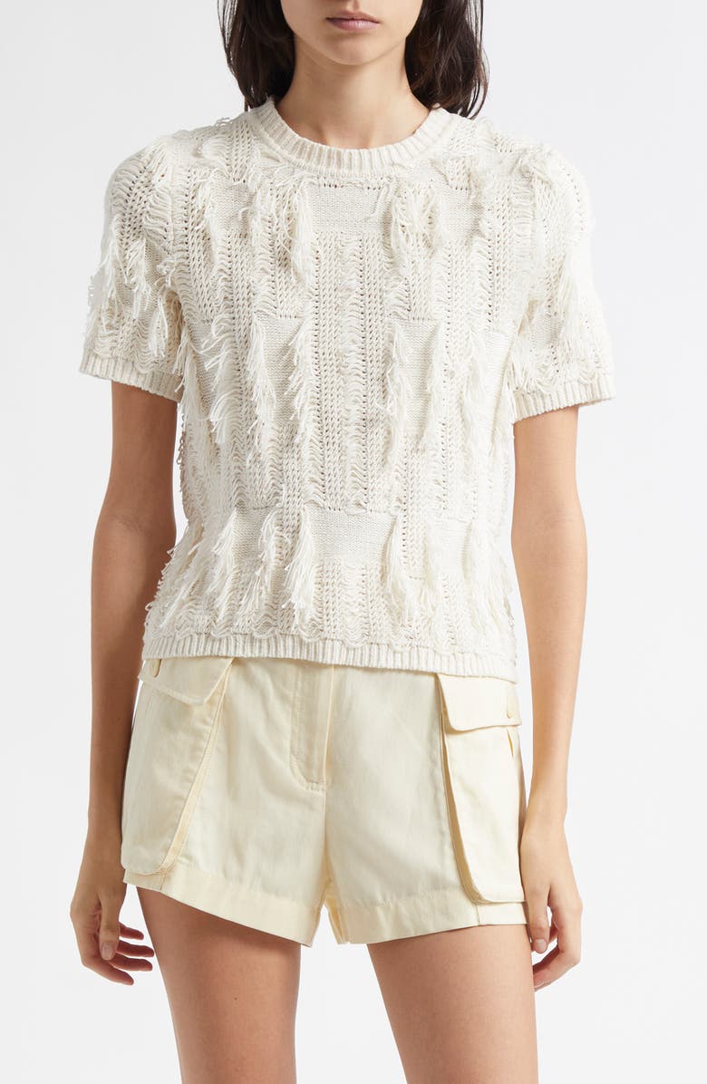 Ulla Johnson Rumi Fringe Cotton Blend Sweater, Main, color, Pristine