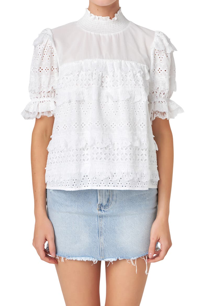 Eyelet Lace Babydoll Top, Main, color, OFF WHITE