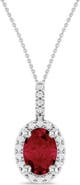 ALLUREZ Oval Lab Ruby & Diamond Halo Pendant Necklace 14K