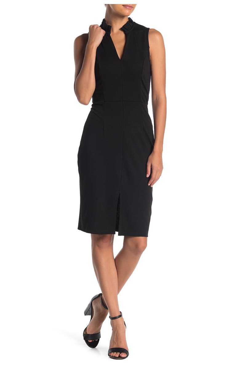 MAX AND ASH Split Neck Ruffle Trim Bodycon Dress, Main, color,