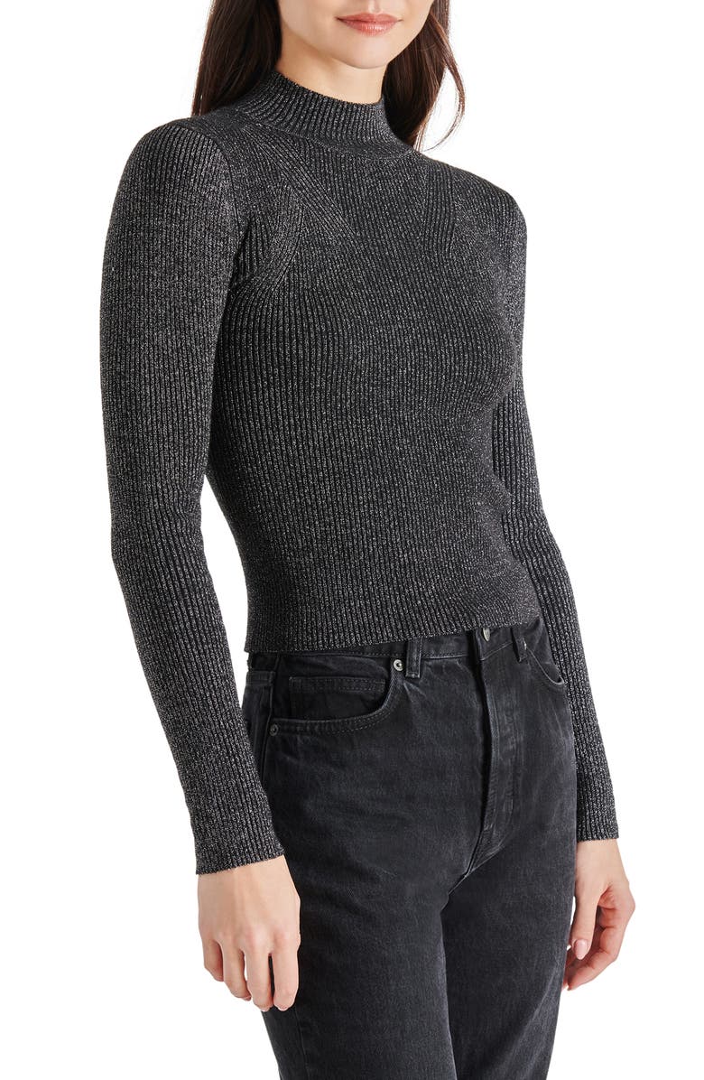 Steve Madden Serita Metallic Rib Mock Neck Sweater, Alternate, color,