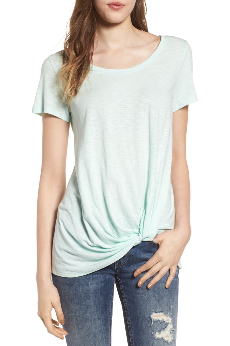 Twist Front Tee, Main, color, GREEN LILY