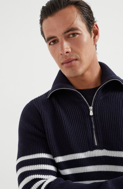 Brunello Cucinelli Striped Ribbed Cotton Half-zip Sweater